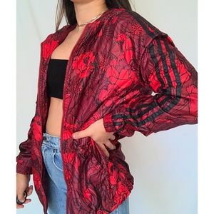 Adidas Red Floral Windbreaker Jacket